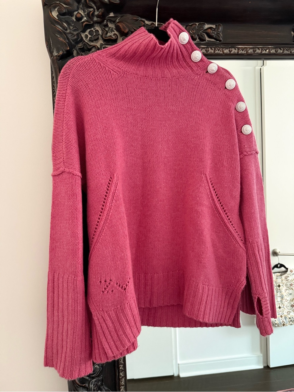 Zadig & Voltaire Rose Pink Button-Shoulder Turtleneck Sweater